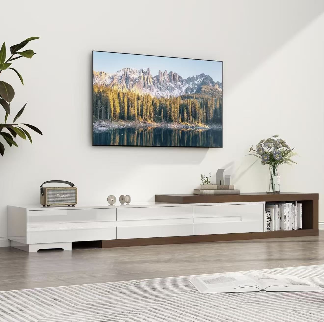 Extendable TV Stand, Modern Entertainment Center for Up to 120 Inch Tv brown and white  $150 