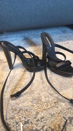 Dsquared2 Black Leather Platform Heeled Sandals
