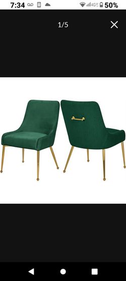 Green Velvet Dining Chairs with Gold Legs – Set of 2