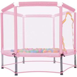 55" Toddlers Trampoline with Safety Enclosure Net and Balls, Indoor Outdoor Mini Trampoline for Kids