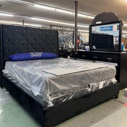 🚛Hot Deal🚛Brand New Cal King/King Bed Frame, Dresser with Hidden Drawer, Mirror And Nightstand 