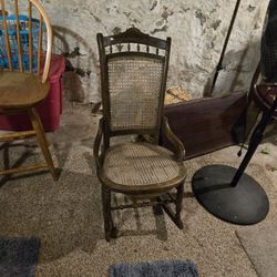 Very Old Yet Sturdy Wooden Caned Seat Ricking Chair