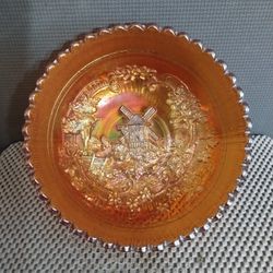 Vintage Imperial Glass Marigold Carnival Glass Windmill 7" Round Bowl