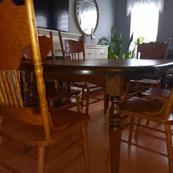 SOLID WOOD DINNING TABLE, 6 CHAIRS 