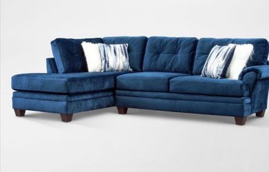 Blue Velvet Sectional Sofa with Chaise