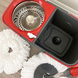 (Brand New) $20 Spin Mop Bucket Floor Cleaning Set Includes 2pc Microfiber Replacements 