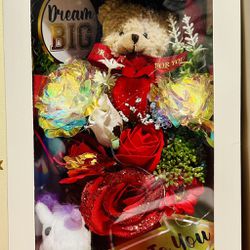 Adorable Teddy Bear Grad Gift W/ Lights & Flowers