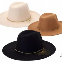 Time and Tru Embroidered Fedora Hat - Wide Brim Sombrero 