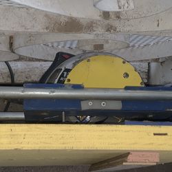 Yellow blue and grey table saw tool