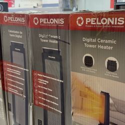 $35 EACH Pelonis 1500-Watt 23 in. Digital Tower Indoor Ceramic Heater Quiet Operation w/ Safety Overheat Protection and Fan Mode in Black
