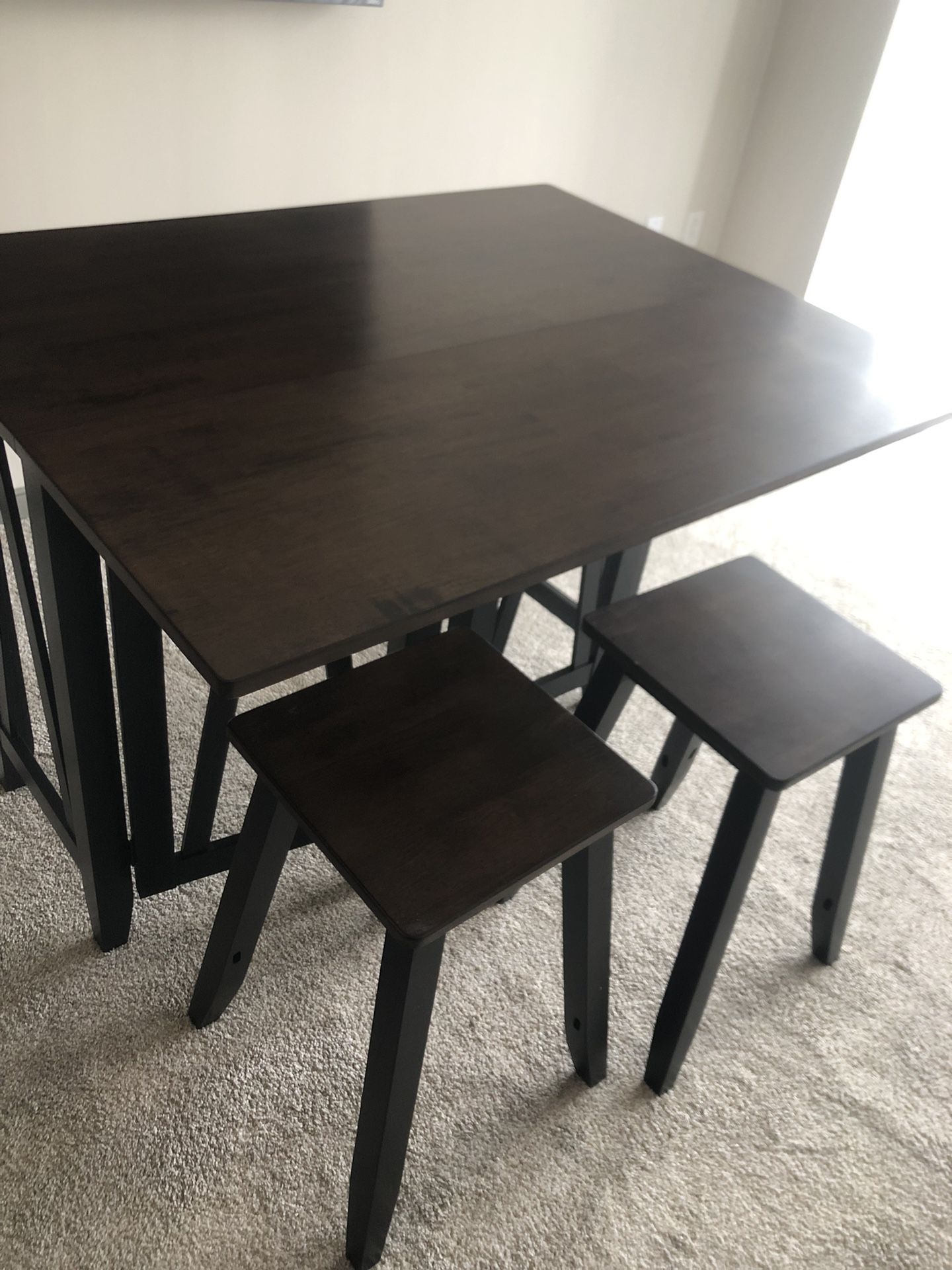 Adjustable size Dining room table or bar area with stools