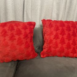 Red Plush Christmas Tree Pillows – Set of 2 (Holiday Décor)