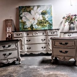 French Provincial Farmhouse Buffet, Dresser And Nightstands 