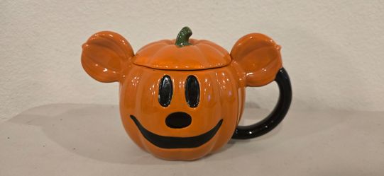 ​🎃 Disney Mickey Mouse Halloween Fall Jack-O'-Lantern Pumpkin Mug with Lid