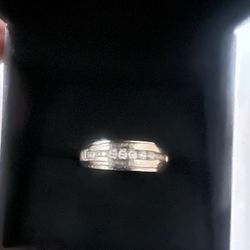 Men 14K White Gold And Diamonds Wedding Ring