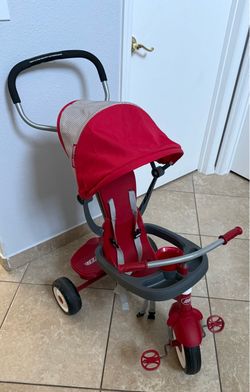 ✳️ Radio Flyer Stroller Tricycle, EZ Fold 4-in-1 Stroll 'N Trike for Infant & Toddler, Red