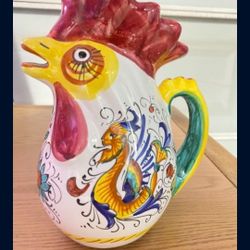 VINTAGE IDG DERUTA ITALIAN POTTERY ROOSTER PITCHER 8''H