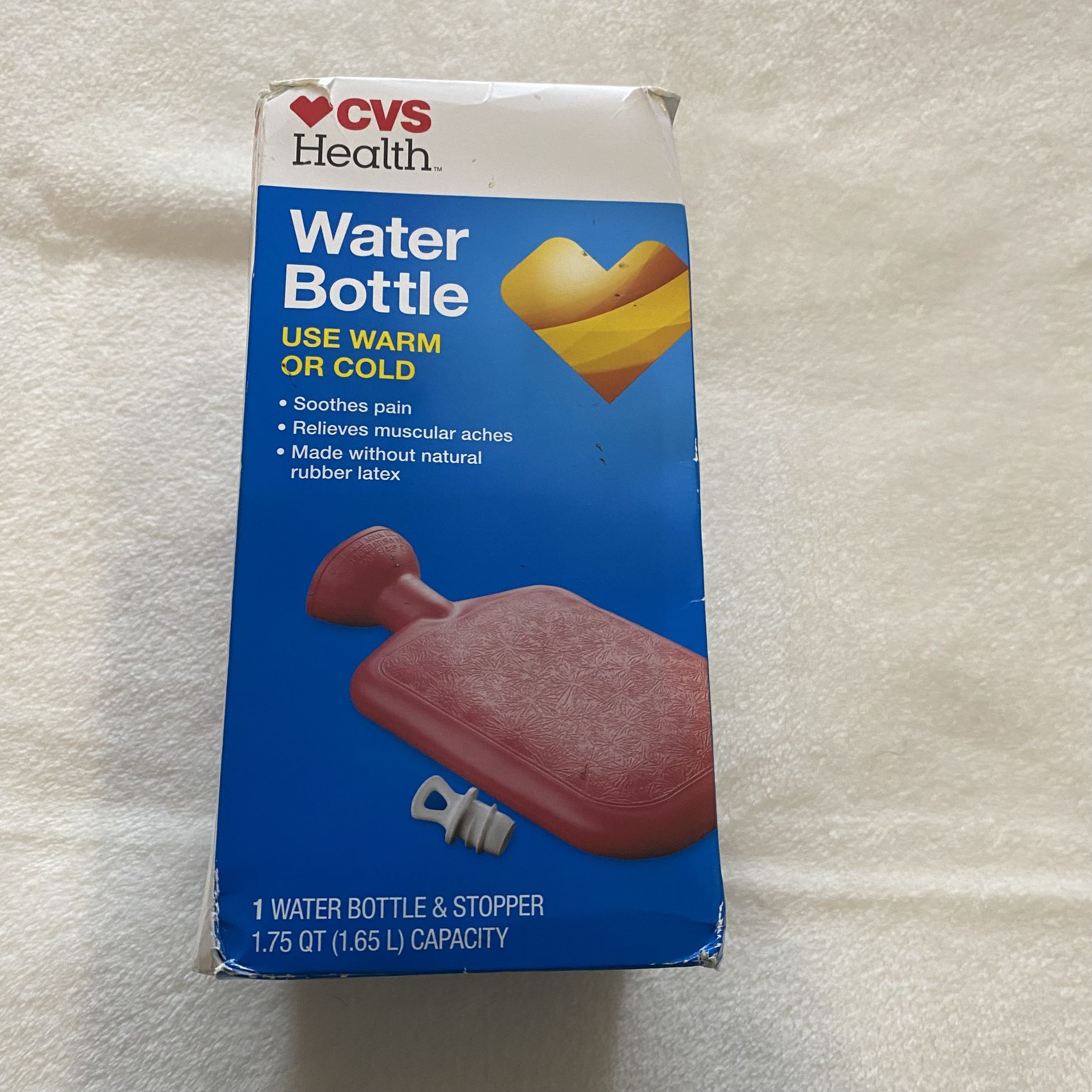 NWT CVS Health Red Water Bottle with stopper made without natural rubber latex