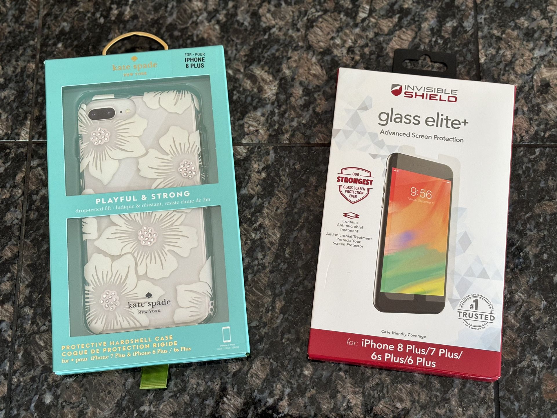 iPhone 8+ ZAGG Screen Protector and Kate Spade Phone Case