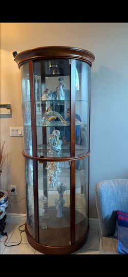 Tall Glass Display Case with Wood Trim – Excellent Condition