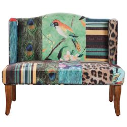 Velvet Multicolor Bird Collage Sofa