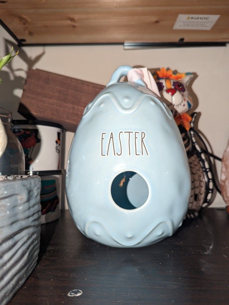 Rae Dunn Babe Blue Easter Egg Shaped Birdhouse