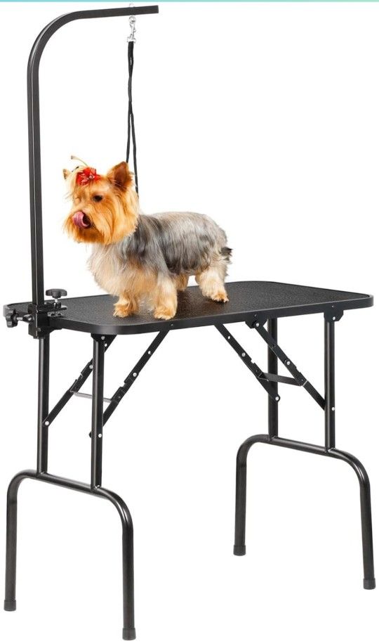 32-inch Foldable Pet Dog Grooming Table with Adjustable Height Arm Drying Table for Home w/Noose for Small Dogs Cats Non-Slip 591772
