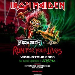 Iron Maiden Run For Your Lives Tour 2026 w/ Megadeth & Anthrax *2 Tickets $160 Each