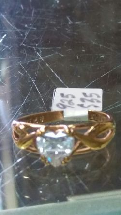Gold over .925 sterling silver. Heart. Cz Diamond ring