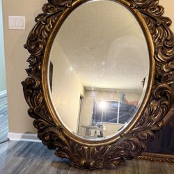 Antique Oval Mirror With Brass Frame