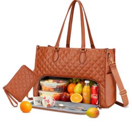 Insulated Lunch Tote Bag for Women, Work Bag with Large Capacity 2 in 1 Tote & Lunch Bags Combo, Quilted 15.6 Inch Laptop Tote Bag for Work, Office, N