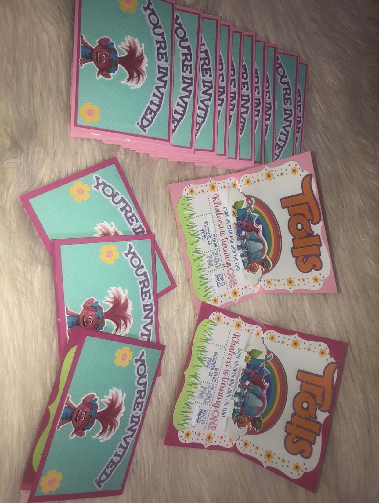 Trolls birthday party invitations