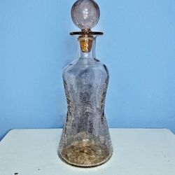 Vintage MCM Pink crackle glass decanter by Rainbow Glass Company