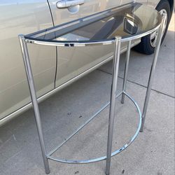 Vintage Demi-lune (half moon) Glass and Welded Chrome Console Table