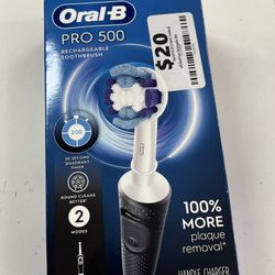 Oral-B Pro 500 Rechargeable Electric Toothbrush, Black, 1 Count, Adults and Children 3+