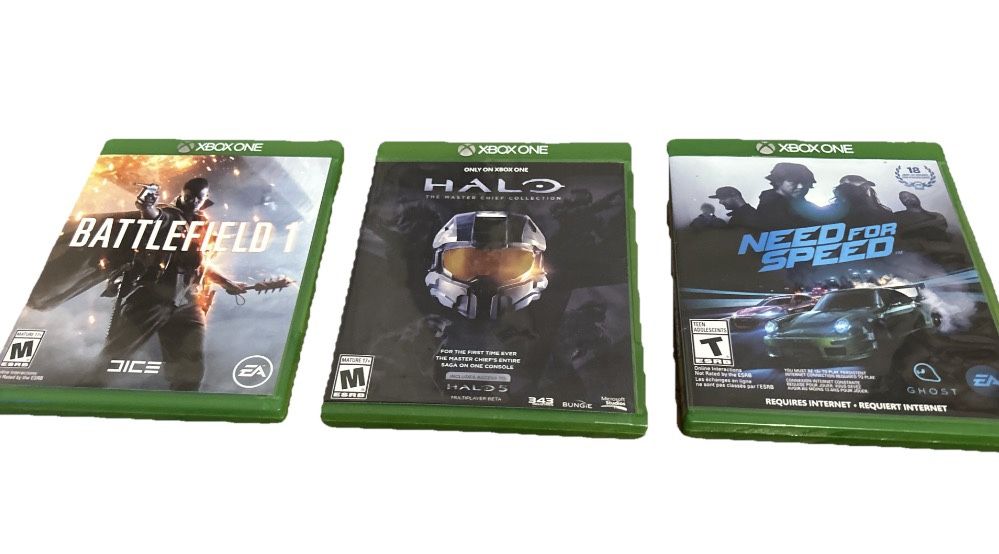 Three Xbox One Video Games Battlefield One, Halo, Need For Speed