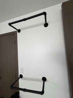 Industrial Black Pipe Wall-Mounted Clothing Rack