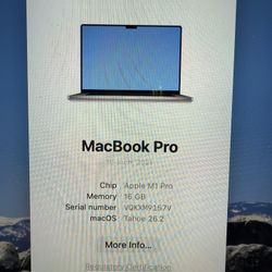 macbook. pro 16 inch. . chip M1 Pro. ram 16  / 512 ssd. 