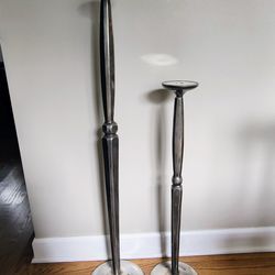 Pair of Tarnished Silver Tone Floor Candle Stands- Large