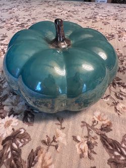 Teal Ceramic Decorative Pumpkin