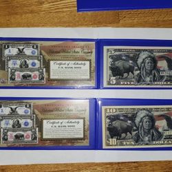 4 Overprinted Native American Bills U.S. Currency