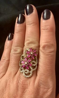 Ruby Sapphire Flower Ring Size 7.5
