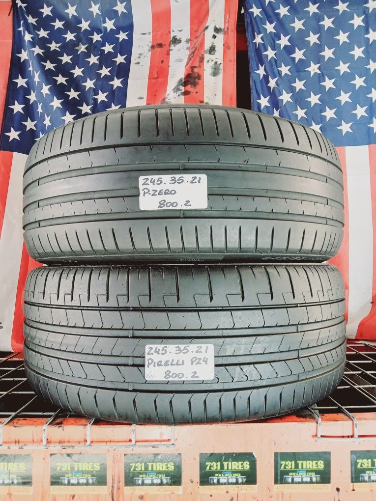 🔥 2 USED TIRES HIGH TREADS 245/35ZR21 PIRELLI P-ZERO PZ4 245/35R21 FOAM NOISE REDUCTION 245 35 21