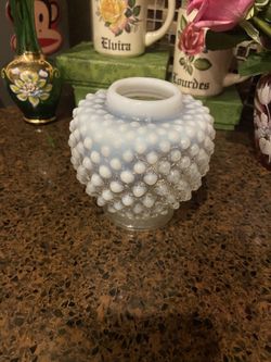 vintage Fenton French Opalescent Hobnail piece, ginger vanity jar or vase glows