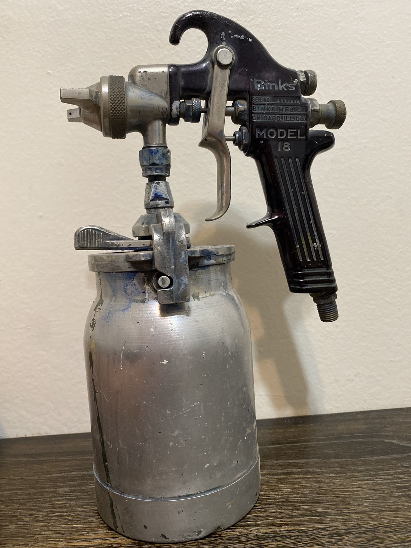 Binks Model 18 Paint Spray Gun & Sharpe Model 450 Can 66SD Nozzle Head Tip