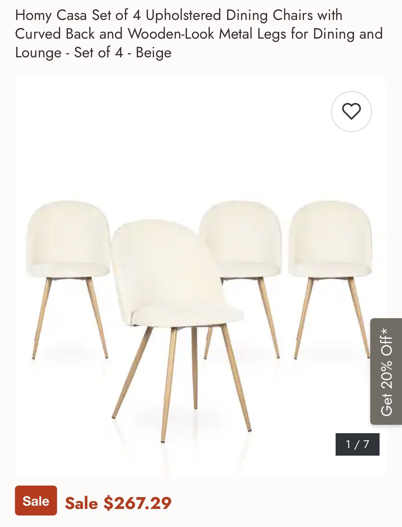 Homy Casa Set of 4 Upholstered Dining Chairs