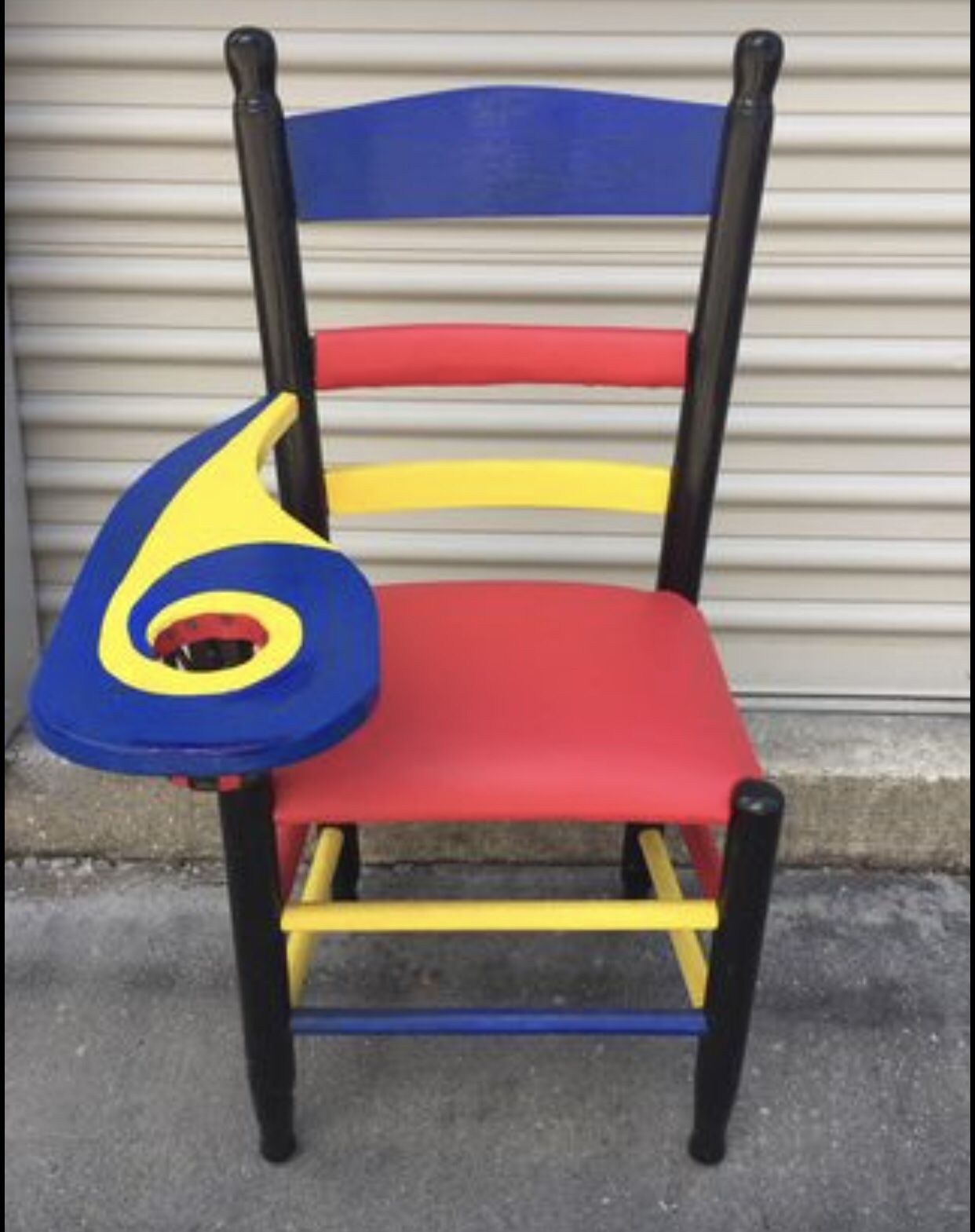 Hand painted Wood, cushioned seat, cup holder art designed chair GC