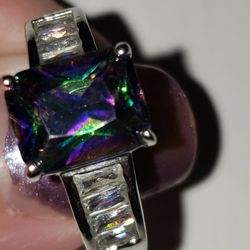 Gorgeous Mystic And White Topaz. 925 SS Ring