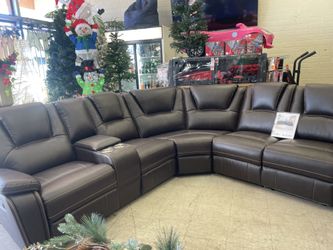 Nestfair 103 in. W Square Arm Faux Leather U-Shaped Sectional Sofa in Brown with 2-Cup Holders and Storage