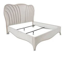 AICO Michael Amini London Place Upholstered Panel Bedroom Set with Mirror With Box Spring